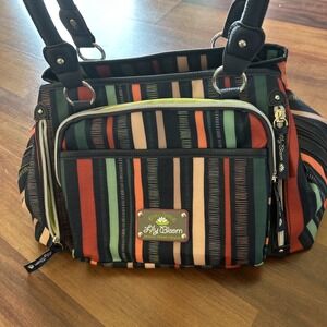 Lily Bloom Striped Multi Pocket Shoulder Bag Purse‎